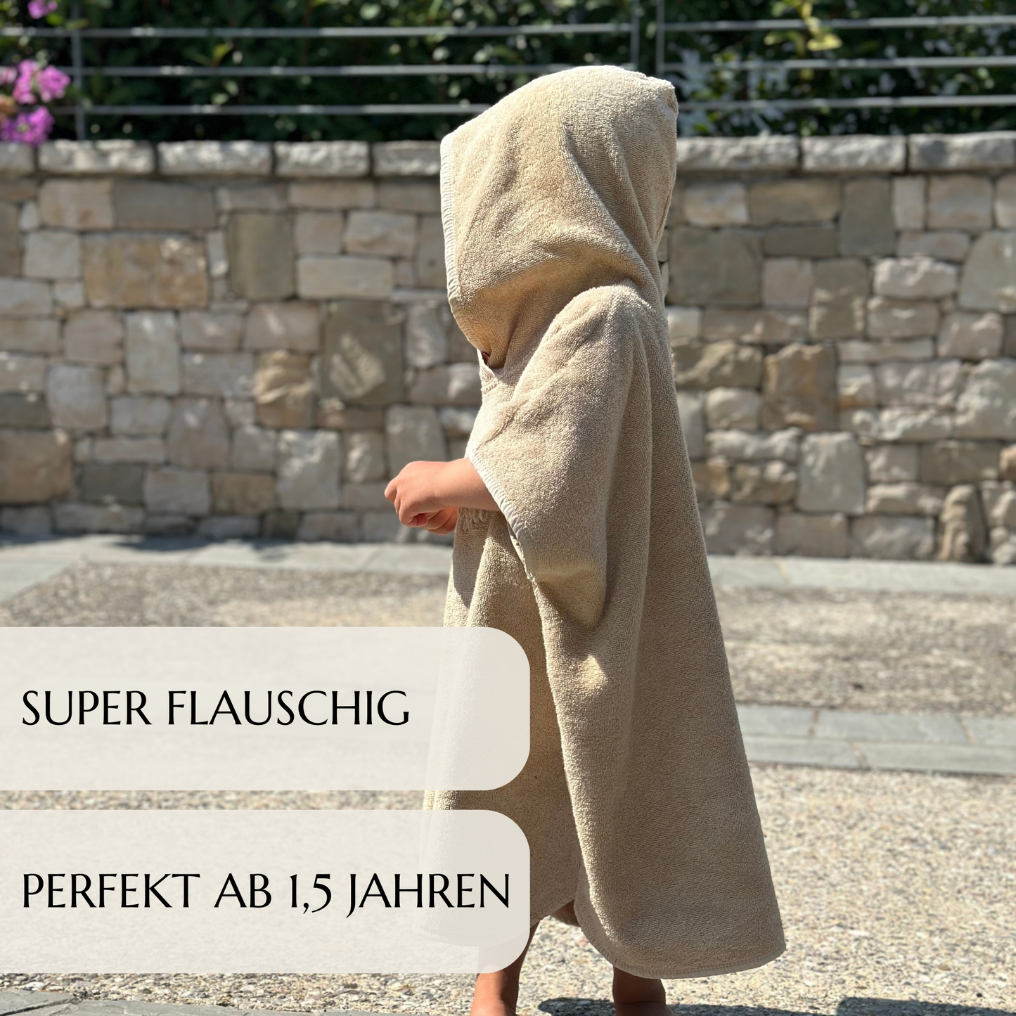 KINDERPONCHO MIT KAPUZE BEIGE