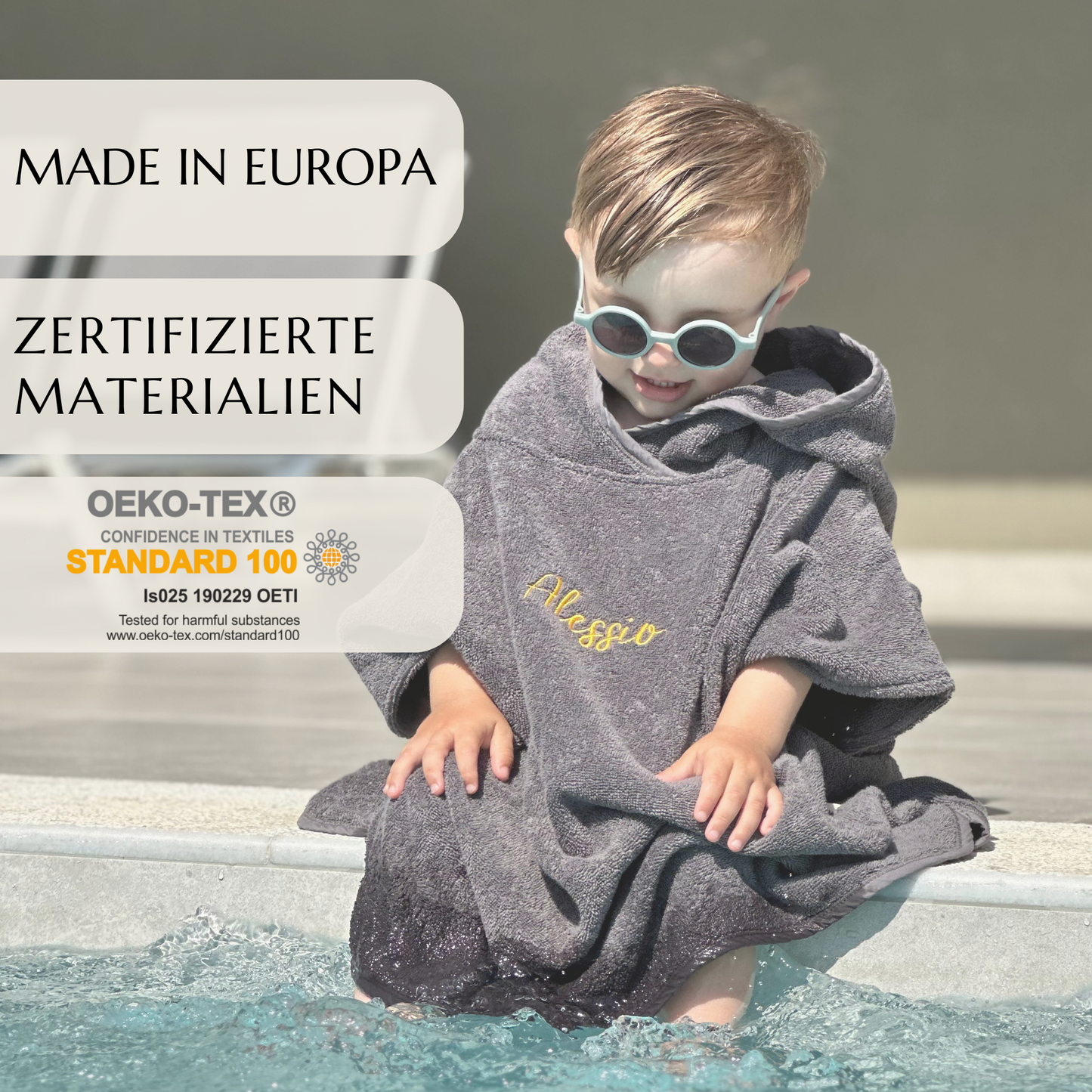 KINDERPONCHO MIT KAPUZE ANTHRACITE